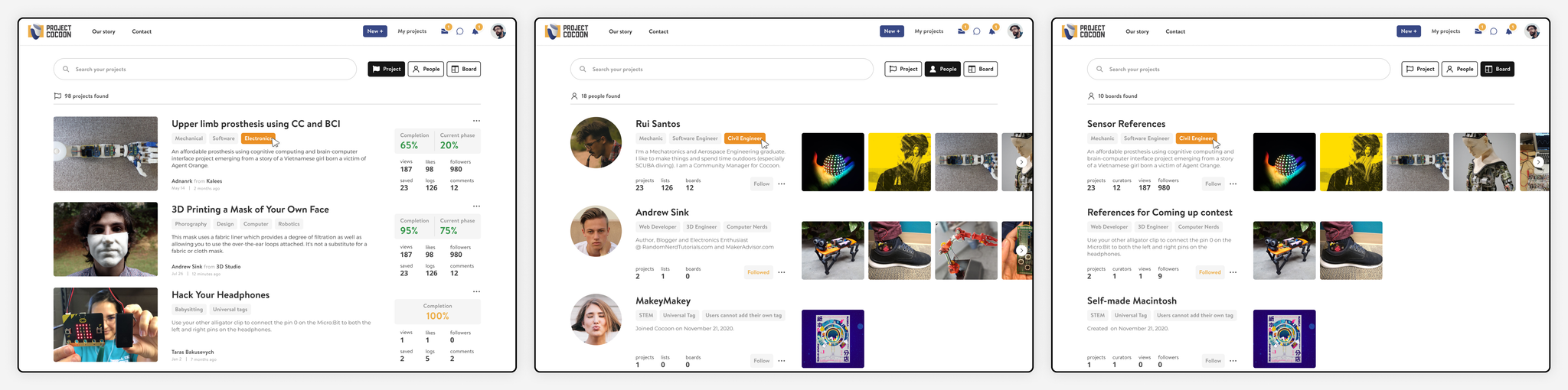 Search tailored to projects, people, and boards